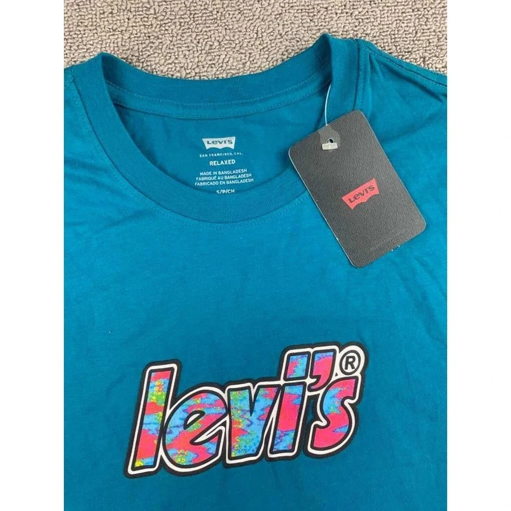 Levi's T-Shirt Men S Blue Relaxed Logo Out of Space Star Tie Dye‎ Graphic Tee